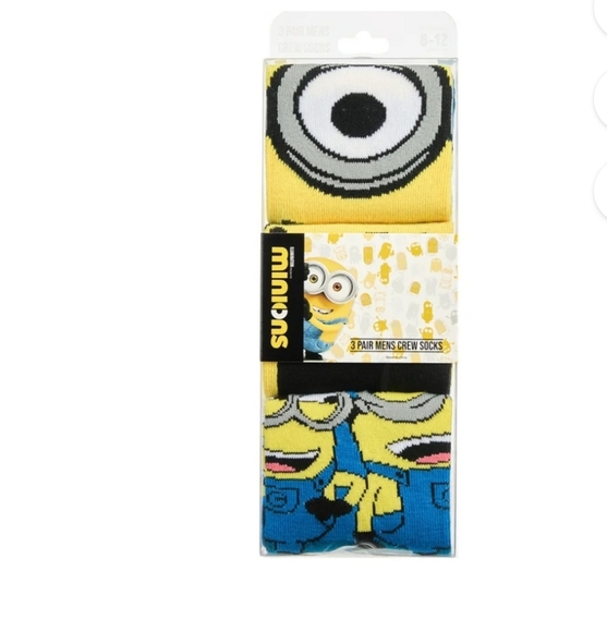 Bioworld Minions Men's Crew Socks 3 Pack New - Picture 2 of 6